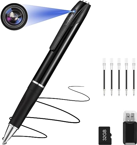 FINSUI Mini Kamera 32GB 1080P überwachung Kamera Tragbare kleine Überwachungskamera Stiftkamera Kamera für Home Office Geschäftstreffen mit 5 Tinte Fills