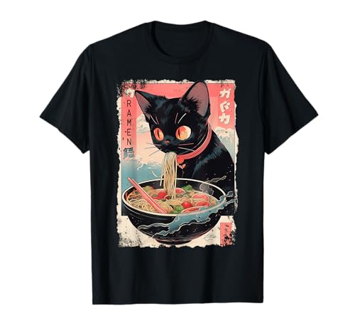 Anime Manga Kawaii Otaku Mode Streetwear Cat Ramen Katze T-Shirt