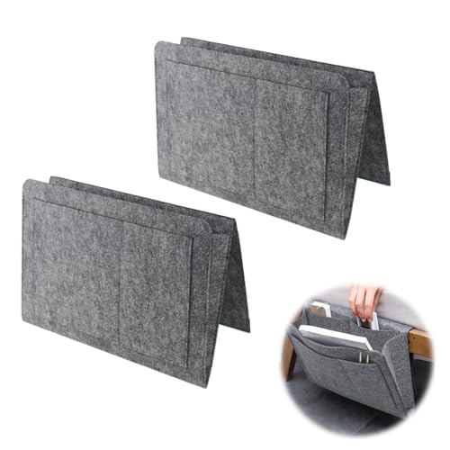 VicBou Betttasche, Filz Betttasche Anti-Rutsch Nachttisch Tasche Sofa-Bett Hängeaufbewahrung für Buch, Zeitschriften, Handy, iPad, Brille, Buch, Fernbedienung, Dunkelgrau