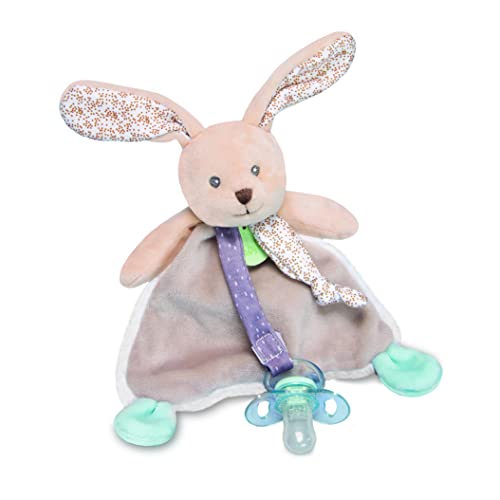BABY NAT Kuscheltier mit Schnullerbefestigung, Hase, sehr weich, quadratisch, Grau/Beige, Schnullerkette, für Babys, zum Kuscheln von Kindern, Geschenkidee zur Geburt, BN0602