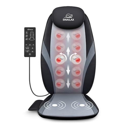 Snailax Massagesitzauflage, Shiatsu Massageauflage für Nacken und Schulter, Rückenmassaggerät mit Wärmefunktion und Vibrationsfunktion, Massagesessel, Geschenke für Männer, Frauen