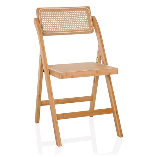 hjh LIVING Klappstuhl aus Bambus mit Wiener Geflecht TUDELA Bamboo Holzklappstuhl, Klappbarer Stuhl, 130kg belastbar, 360° drehbarer Rückenlehne