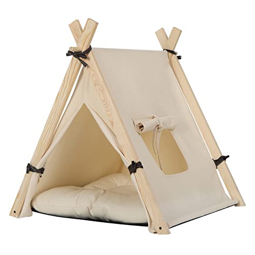 EUGAD Tipi Hundezelt Mini-Hunde 45x55x45cm S, Katzenzelt große Katze, Hundehöhle Mini-Hunde, Katzenhöhle große Katzen, Katzenhaus indoor, Hundehaus für drinnen, Hunde tipi Katzentipi, Weiß 0022GD