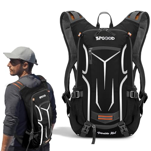 SPGOOD Fahrradrucksack 20L/25L/30L (9 Farben)-Wasserdichter Ultraleicht-für Damen & Herren Multifunktionaler-mit Regenschutzkappe/Helmabdeckung Rucksäcke MTB Mountainbike (Grauschwarz, 20L)