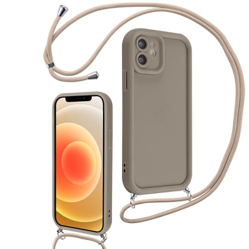 Coalbooliy Handykette für iPhone 11 Hülle 6,1' mit Band, Handyhülle Kameraschutz Weiches Silikon Necklace Stoßfeste Schutzhülle mit Kordel zum Umhängen Cover für Mädchen Frauen, Khaki