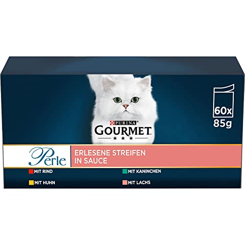 Gourmet Perle Erlesene Streifen Katzenfutter nass, Sorten-Mix, 60er Pack (60 x 85g)