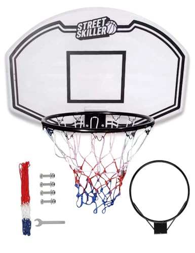 STREETSKILLER Basketballkorb mit 43 cm Durchmesser, Board, geflochtenem Basketballnetz und Wandhalterung, inklusive Montagezubehör. Für Kinder und Erwachsene, geeignet zur Innen- und Außenmontage