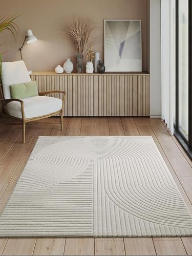 the carpet Everest - moderner Kurzflor Teppich Wohnzimmer Schlafzimmer mit Hoch-Tief-Effekt, 3D Effekt, hohe Flordichte und angenehm weich, Panglao Design, Creme, 120 x 170 cm