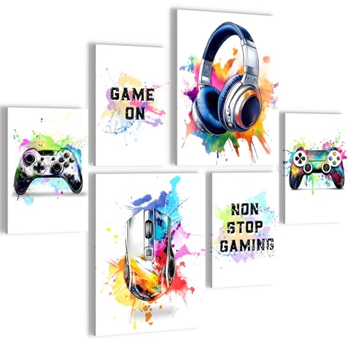 Novart Wandbilder Set Spielkonsole Gamer Mehrfarbig - KEIN EXTRA RAHMEN BENÖTIGT - Modern Deko - Wohnzimmer Schlafzimmer Flur N038763a