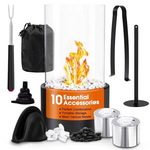 Exquisite Tischkamin Geschenkbox mit 10 Zubehörteilen | Tischfeuer Outdoor und 2 Brennkammern für unendliche Brenndauer | Bioethanol Tischkamin Indoor und Outdoor | Tischfeuer Ethanol MEHRWEG