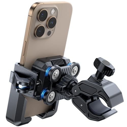 JOYROOM Handyhalterung Fahrrad & Motorrad – [2025 Upgrade 4-Punkt Vibrationsgedämpft] Smartphone Halterung Fahrradlenker, Handyhalterung Motorrad Anti-Vibration für iPhone 16 & Samsung S24(4,7'-7')