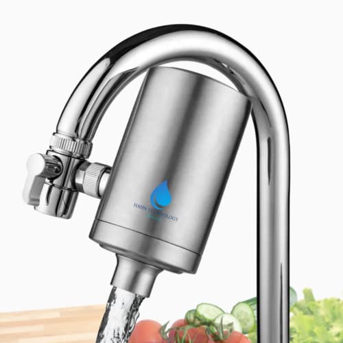 HAHN Technology Wasserfilter für den Wasserhahn, inklusive Filterkartusche, Edelstahl Trinkwasserfilter mit Aktivkohle, entfernt Schadstoffe & Chlor, einfache Montage, langlebig & plastikfrei