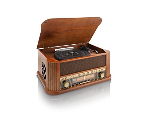 Classic Phono TCD-2500 Musikanlage mit Plattenspieler - Kompaktanlage - Mit Direktaufnahme von LP und CD - Radio/CD-Spieler - Riemenantrieb - 3 Geschwindigkeiten - Holz