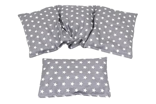 STERNE Kirschkernkissen 2 er Set 3 Kammer + kleines 36 x 18 cm Kirschkernkissen Körnerkissen Wärmekissen XXL Dinkel Weizen Kältekissen Mikrowelle + Backofen (Grau Sterne, Kirschkerne)