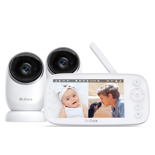 Dr.Care NovaView Babyphone mit 2 Kameras - 5” 1080P Display, Ultra-Niedrige Strahlung, 5000mAh Akku, Nachtsicht, VOX, 2X/4X Zoom, 300m Reichweite, Zwei-Wege-Audio, Schwenk & Neigung, Ohne WLAN