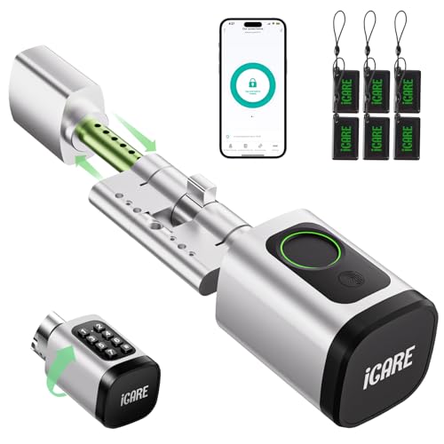 Türschloss Fingerabdruck Smart Lock, Schließzylinder 60-90mm(30/30,45/45), Elektronisches Fingerabdruck Türschloss Haustürschloss mit RFID, App, Bluetooth, Tasten Smart Türschloss mit Zahlencode
