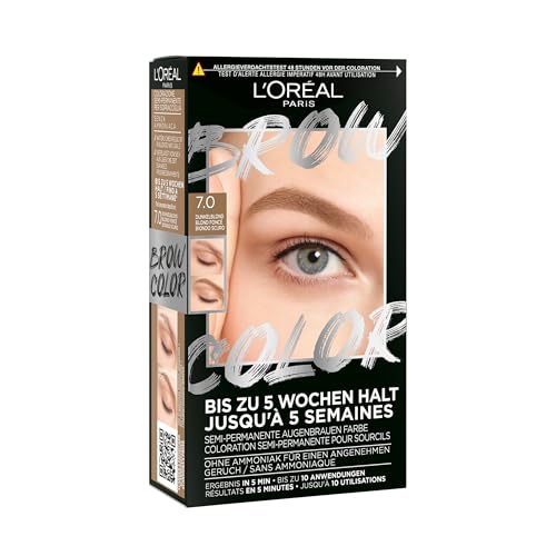 L'Oréal Paris Augenbrauenfarbe für einen strahlenden und perfekt gepflegten Look, Ammoniakfreie Augenbrauenfarbe, Bis zu 10 Anwendungen pro Pack, Brow Color, 7.0 Dunkelblond