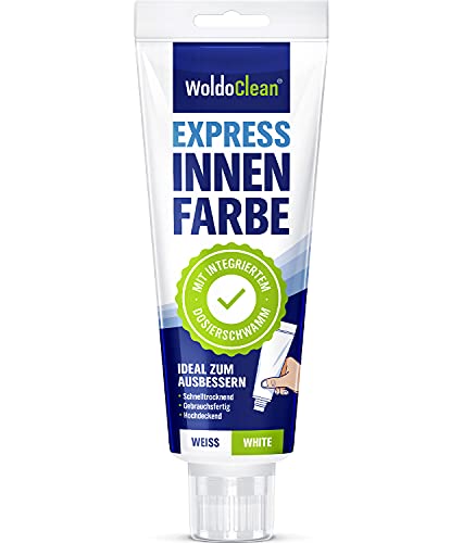 Wandfarbe zum Ausbessern für Wände und Decken 225ml - Express Innenfarbe mit integriertem Dosierschwamm