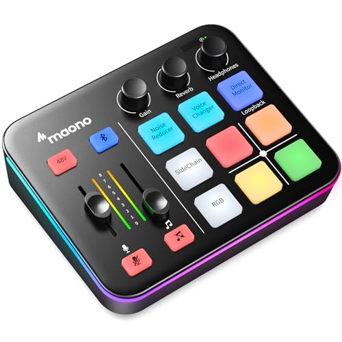 MAONO Gaming Audio Mixer, RGB PC Mixer for Streaming, XLR Interface with 48 V Phantom Power, DIY Sound Effects, Volume Control, Mute Button, Noise Cancellation, Recording, Vocals