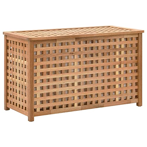 vidaXL Walnussholz Massiv Wäschetruhe mit Deckel Wäschekorb Wäschesammler Wäschebox Wäschetonne Wäschesack Bad Schlafzimmer 77,5x37,5x46,5cm Natur