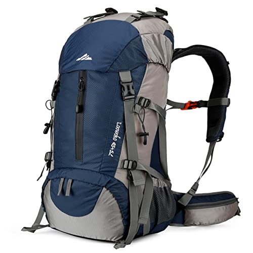 Loowoko Wanderrucksack 50L mit Regenschutz, Camping Rucksack Trekking Tasche für Outdoor, Männer & Frauen (Blau)