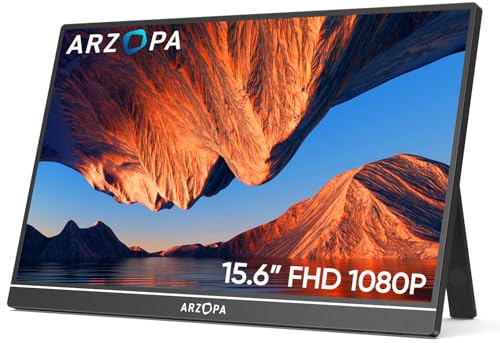 ARZOPA Tragbarer Monitor, 15.6' 1920×1080 FHD IPS Portabler Monitor für Laptop mit Einer Stütze, Ultra-Dünner Zweitbildschirm für Laptop/PC/Mac/PS3/4/5/Xbox - USB C & HDMI Anschluss - A1