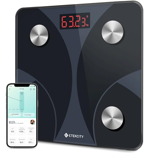 Etekcity Personenwaage Körperfettwaage 180kg/0,05kg, Waage Personen mit APP, Bluetooth Körperwaage für13 Körperwerte, Personenwaage digital, Waage mit Körperfett und Muskelmasse, BMI, Protein