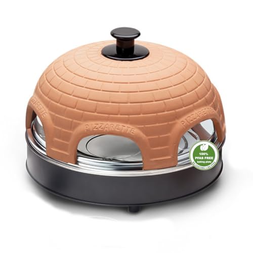 Emerio Pizzaofen, PIZZARETTE das Original, 1 handgemachte Terracotta Tonhaube, patentiertes Design, für Mini-Pizza, echter Familien-Spaß für 6 Personen, Terracotta Orange / Schwarz, PO-115984