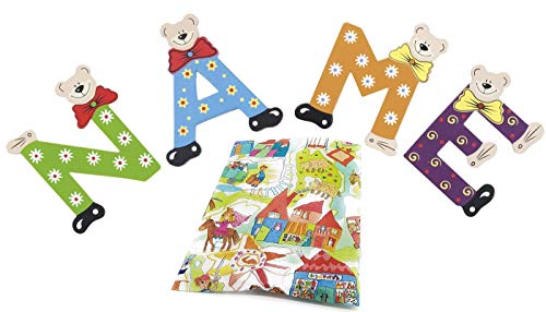 Playshoes Holzbuchstaben Bär im Set für Wunschname inkl Geschenkverpackung & Klebepunkte Türbuchstaben Holz Dekobuchstaben (6er Set)