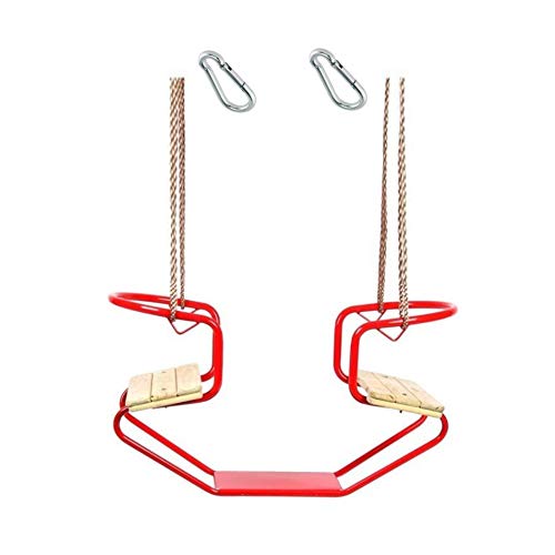h2i Doppelschaukel Schiffschaukel Metallrahmen mit zwei Holzsitzen incl. Karabiner zum Einhängen Farbe Rot