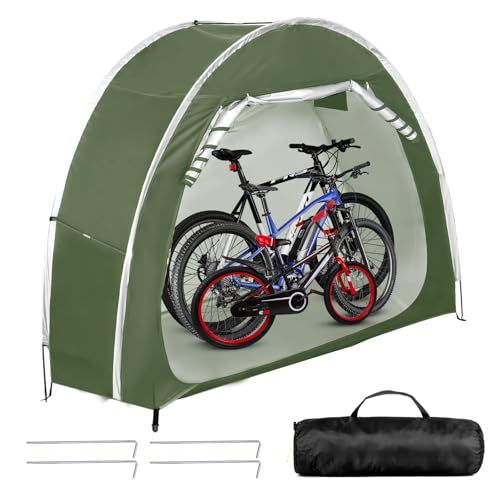 DOKKOME Fahrradzelt Wasserdicht Fahrradlagerzelt Tragbar Camping Beistellzelt Fahrrad Garage Gerätezelt Outdoor Fahrradabdeckung Gartenzelt für Fahrräder Motorräder Gartengeräte Rasenmäher Grün