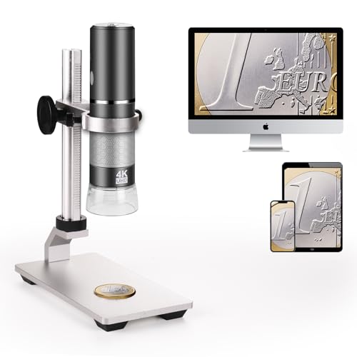 Cainda 4K 3840x2160p WiFi Digital Mikroskop Kamera mit justierbarem Metallständer, drahtloses tragbares Mikroskop für iPhone Android Telefon und Windows Mac PC