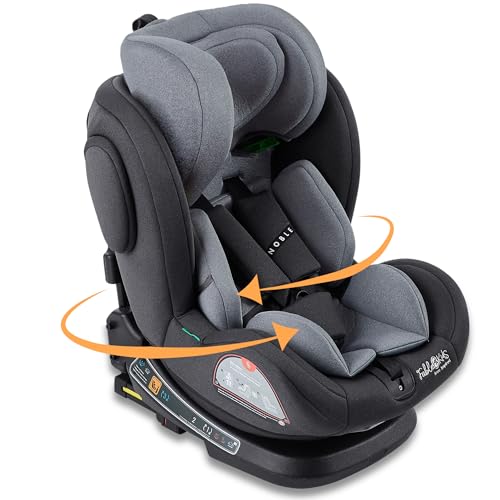 FableKids Kinderautositz mit Isofix | 360° drehbar | Autokindersitz | Autositz | Kindersitz i-Size 40-150cm | 5-Punkt-Sicherheitsgurt | 8-fach einstellbare Kopfstütze ECE R129/03 | Grau