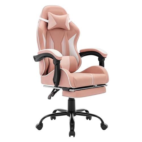 MIXASTEP Gaming Stuhl Computer Stuhl Bürostuhl Rennstuhl Schreibtisch Stuhl Ergonomischer Stuhl mit Fußstütze und Rückenlehne Unterstützung, Stuhl für erwachsenes Jungen Mädchen Teen Kids Pink