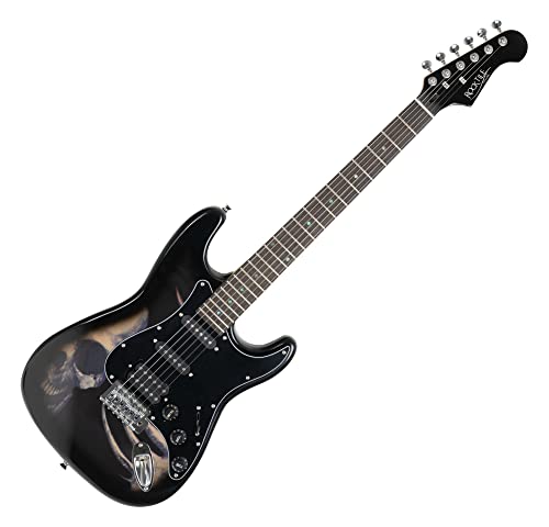 Rocktile Pro ST60-SKULL E-Gitarre Skull Design (1 Humbucker, 2 Single Coils, 22 Bünde, Rosenholz Griffbrett, Lindenholz Korpus, Ahorn Hals)