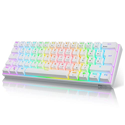 RK61 Mechanische Gaming-Tastatur, 2,4 GHz Kabellose/Bluetooth/Verkabelte 60% Mechanische Tastatur 61 Tasten, Hot-Swap-fähiger Roter Schalter mit RGB Kompatibel für Win/Mac, Weiß (QWERTZ)