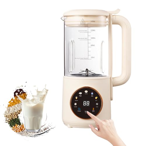 Milky Pflanzenmilchbereiter, 8 in 1 1400ml Nussmilchbereiter, Sojamilch Maschine mit Verzögerungsstart, Selbstreinigend, Pflanzenmilchbereiter, Entsafter Hafer