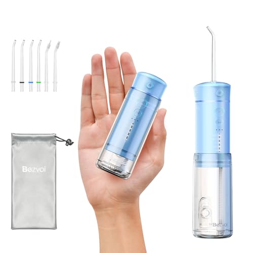 Bezvoi Reise Munddusche Kabellos Zahnreinigung: Oral Irrigator mit 5 Modi, 180ML Wassertank IPX7 Wasserdicht Elektrische Zahnreiniger, Wasser Zahnseide mit 6 Tipps für Reinigung Reisen nach Hause