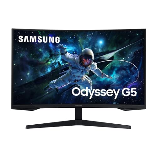 Samsung Odyssey G55C Curved Gaming Monitor, 32 Zoll, Bildschirm mit VA-Panel, 2.560 x 1.440 Pixel, 1.000R Radius, HDR10, AMD FreeSync, Bildwiederholrate 165 Hz, Reaktionszeit 1 ms (MPRT)