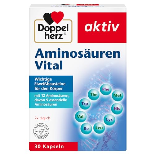 Doppelherz Aminosäuren Vital - 12 Eiweiß-Bausteine, darunter alle 9 essentiellen Aminosäuren, für Sportler und körperlich Aktive - 30 Kapseln