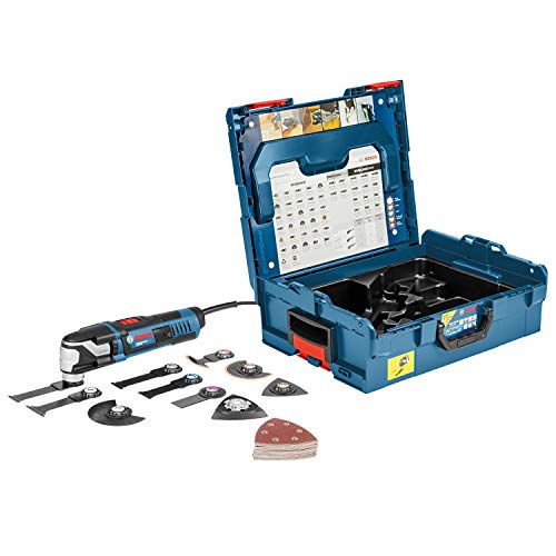 Bosch Professional Multi-Cutter GOP 55-36 (Starlock-Werkzeugaufnahme, Leistung 550 Watt, inkl. 9x Tauchsägeblatt, 1x Deltaschleifplatte, 25x Schleifblatt, L-BOXX 136)