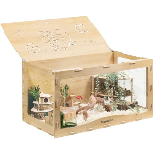 Holz Hamsterkäfig groß für syrische Hamster, Zwerg Hamster und Meerschweinchen – 100 x 50 x 50 cm Hamsterkäfige transparenter Kleintierkäfig (Die haustür)
