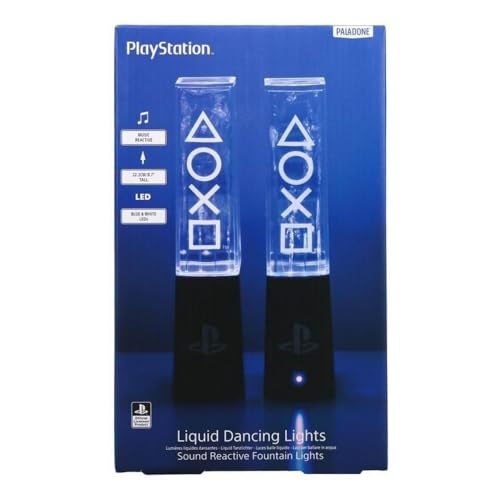 PlayStation Flüssigkeits-Tanzlichter - Offiziell lizenziert, zwei schallreaktive Springbrunnen, Stimmungsbeleuchtung für Gaming-Raum oder Schreibtischzubehör, Geschenk für Gamer, betrieben mit USB