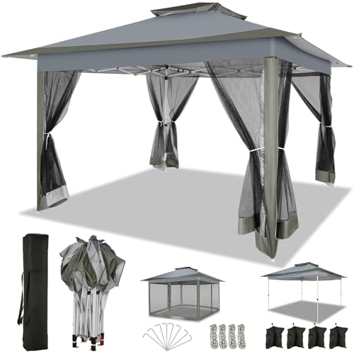 COBIZI Pavillon 3x3 Wasserdicht Stabil Faltpavillon, Pop up Gartenpavillon mit Seitenwänden Moskitonetz,Party Zelt pavillon,Doppeldach Pavillon faltbar für Garten, Dunkelgrau(Upgraded 2.0)