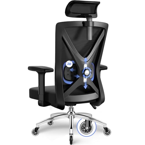 Daccormax Bürostuhl ergonomisch, Bürostuhl Schreibtischstuhl mit Verstellbaren Armlehnen, Weiche Lendenstütze aus Kopfstütze und Naturschwamm, Chefsessel Drehstuhl Wippfunktion Bürostuhl 150kg