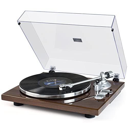 Plattenspieler Bluetooth mit Riemenantrieb Vinyl-Schallplattenspieler 33 oder 45 U/min mit Phono Vorverstärker, Magnetkartusche und Gegengewicht, USB-Port, Drahtlose Ausgangskonnektivität