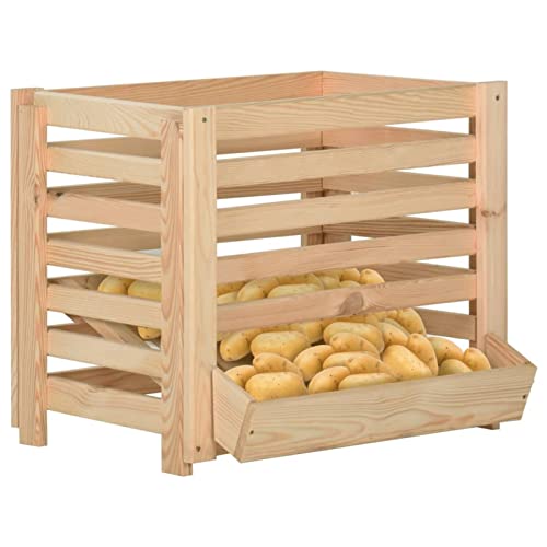 Tidyard Kartoffelkiste, Zwiebel Aufbewahrung, Obstkiste, Gemüsekiste, Holzkisten, Aufbewahrungskiste, Allzweckkiste, 60x40x50 cm Massivholz Kiefer