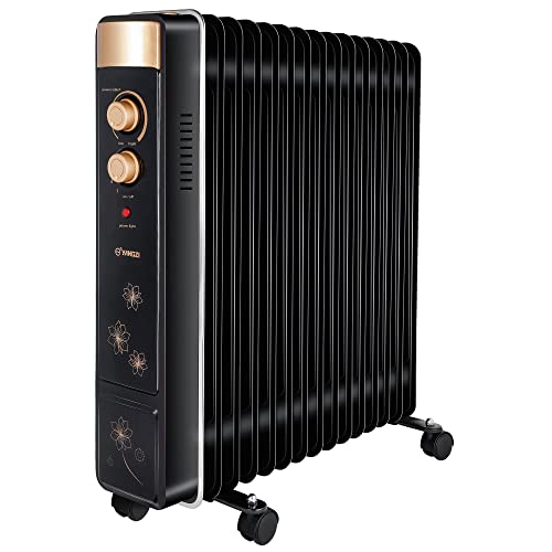 2000W Ölradiator Energiesparend mit 15 rippen, Elektrische Heizung mit Thermostat, 3 Heizstufen, Stufenlose Steuerung&Überhitzungsschutz, Elektroheizkörper für Räume bis zu 50m³(Schwarz)