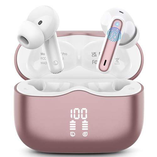 Bluetooth Kopfhörer, Kopfhörer Kabellos Bluetooth 5.4 In Ear Kopfhörer mit 4 ENC Noise Cancelling Mic, Kabellose Kopfhörer Tiefer Bass Wireless Earbuds 40Std, IP7 Wasserdicht Ohrhörer, Roségold