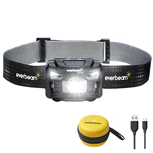 Everbeam H6 Pro LED Stirnlampe mit Bewegungssensor, 650 Lumen, 30 Stunden Laufzeit, 1200 mAh Akku, wiederaufladbar, wasserdicht, USB-Kopflampe, Taschenlampe, für Camping, Wandern, Angeln, Handwerker
